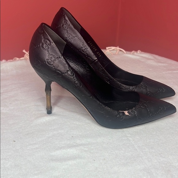 Gucci Black Guccissima Leather Women's Pump Heel Bamboo heel Size 39.5 - Picture 12 of 13